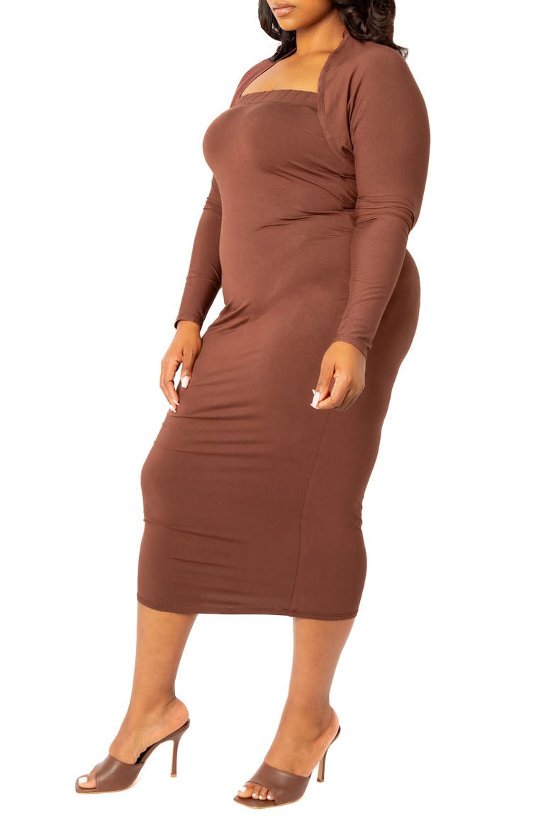 Modal Tube Dress & Shrug, Alternate, color, CHOCOLATE