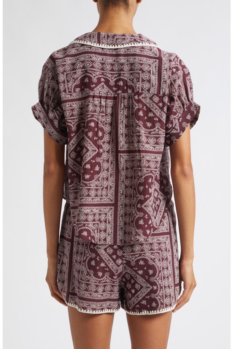 Ilene Mosaic Print Button Front Crop Top, Alternate, color, RAISIN DOVE