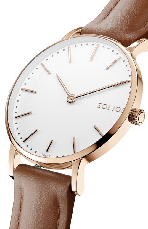 Solios Watches The Solar Classic | White Dial In Brown Vegan Leather