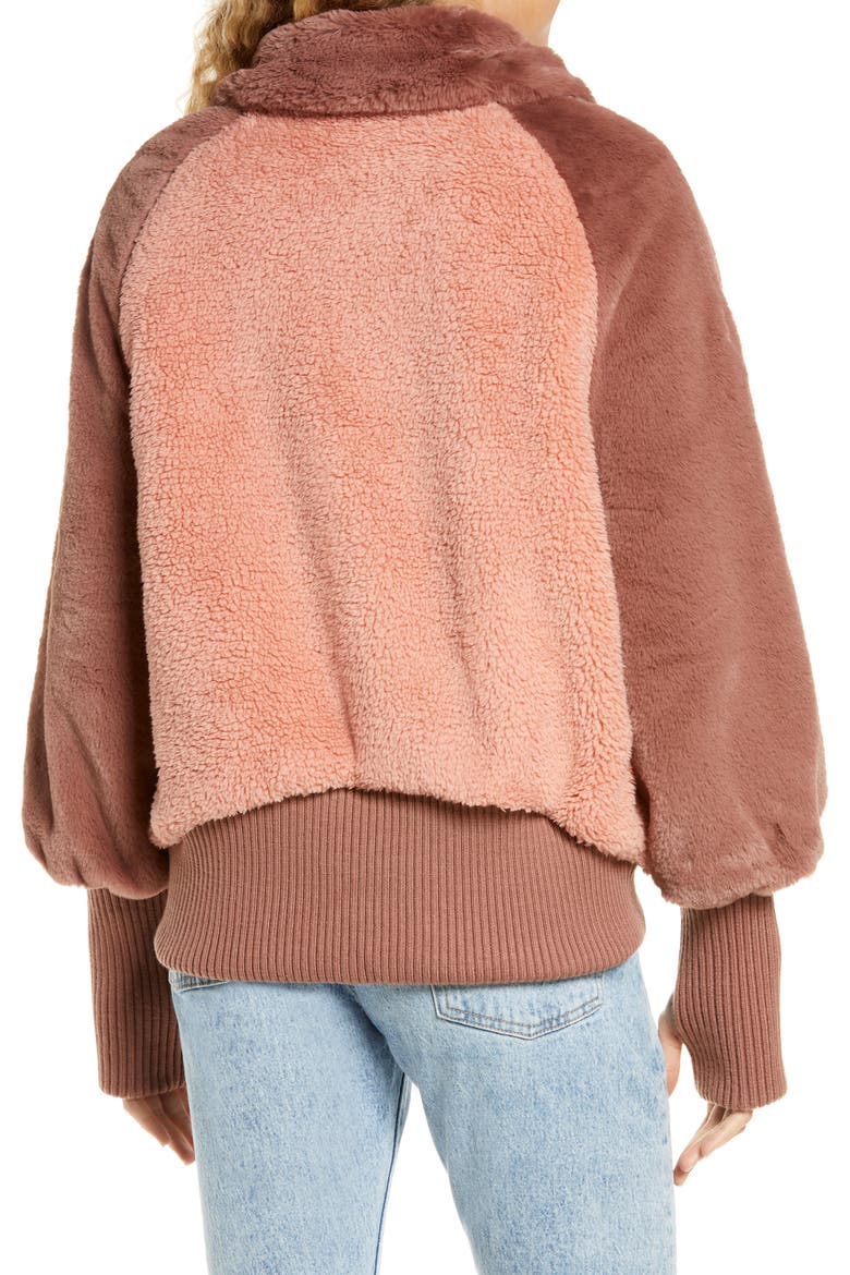 Augusta Faux Fur & Faux Shearling Baseball Jacket, Alternate, color, FIREWOOD