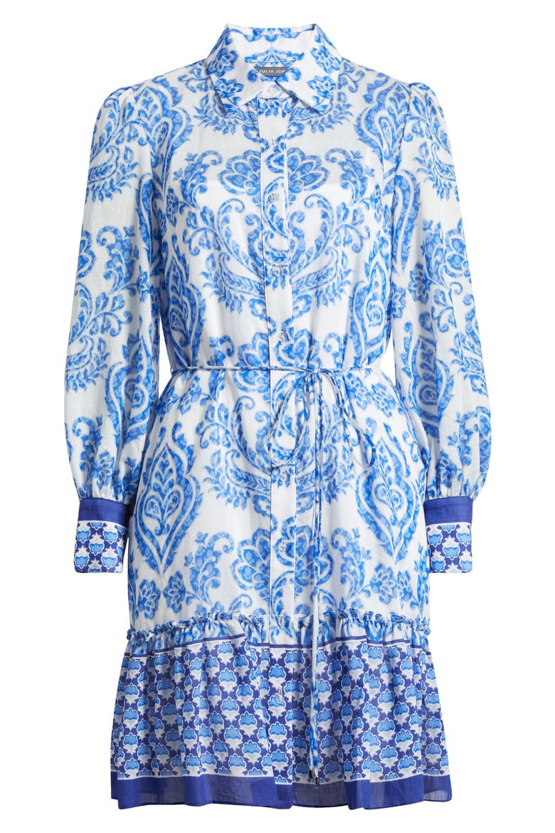 Mixed Print Long Sleeve Shirtdress, Alternate, color, IVORY/ BLUE