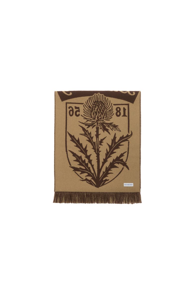 Burberry Thistle Shield Wool Scarf, Alternate, color, Treacle Brown