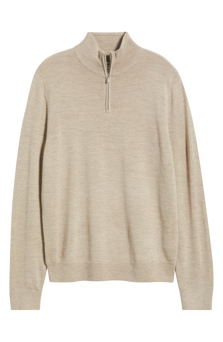 Nordstrom Washable Italian Merino Wool Quarter Zip Sweater, Alternate, color, Tan Cobblestone Heather