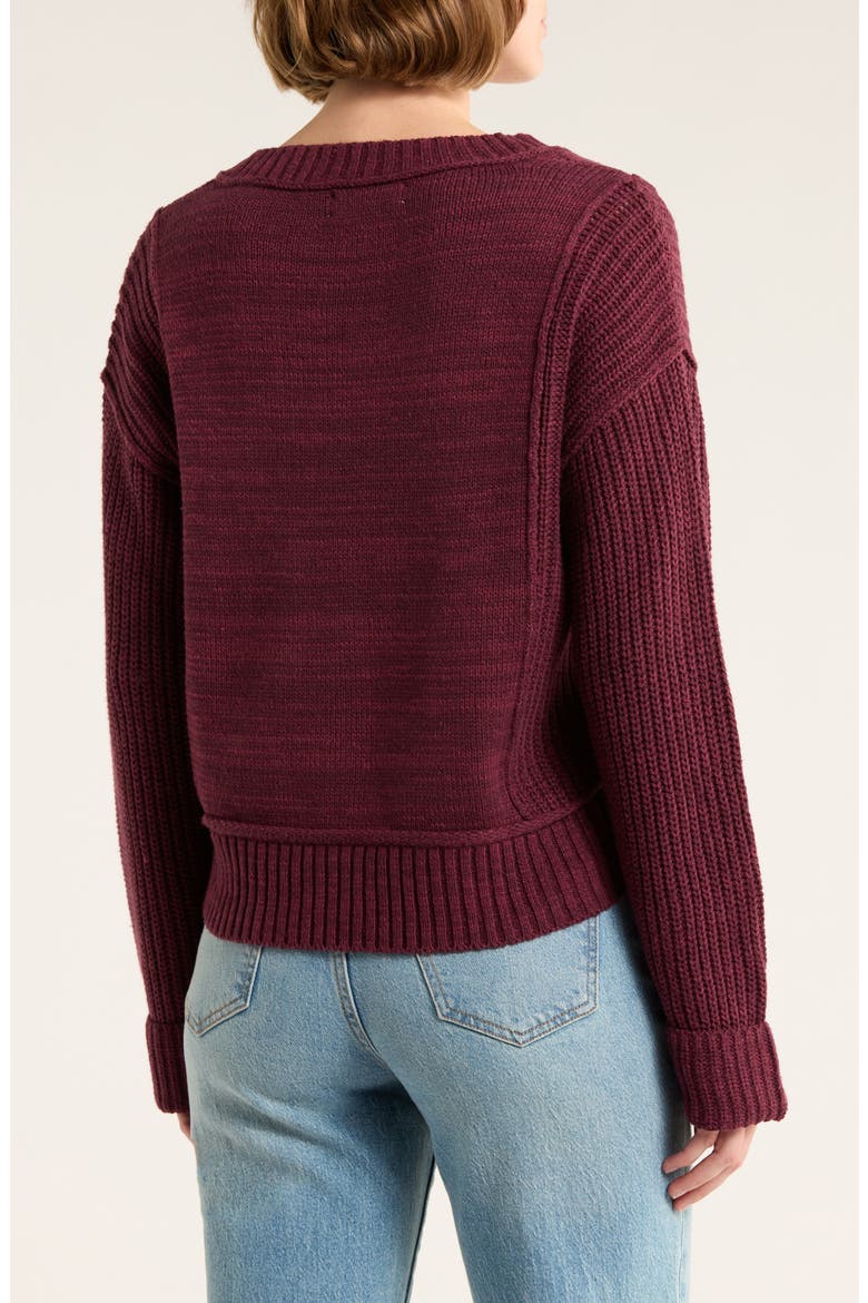 Textured V-Neck Sweater, Alternate, color, WINETASTING