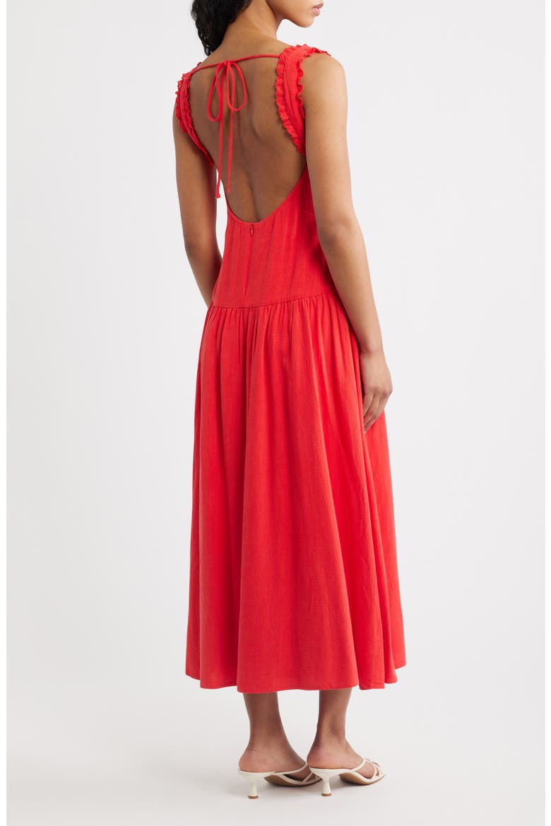 Joanne Lace Trim Drop Waist Midi Dress, Alternate, color, RED