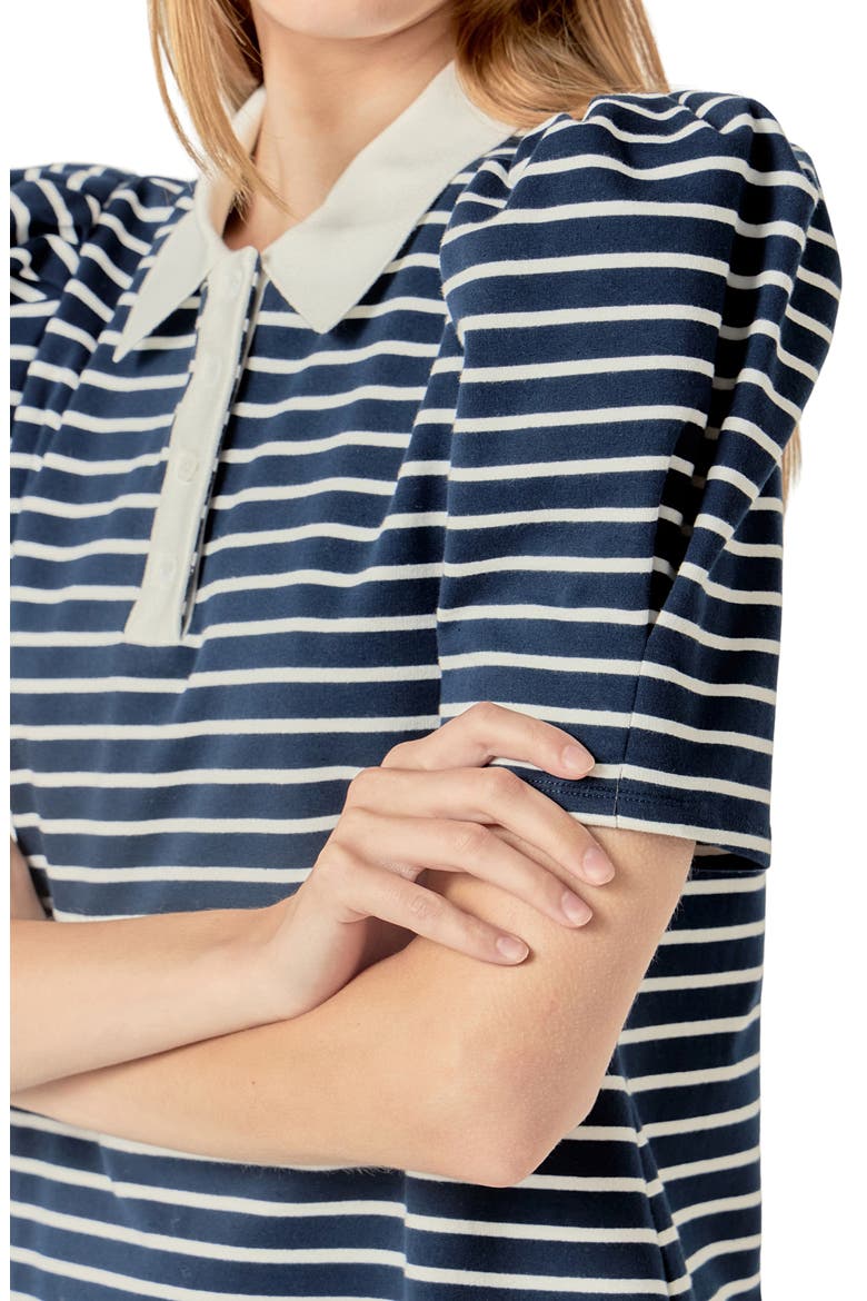 Puff Sleeve Polo, Alternate, color, NAVY/ WHITE