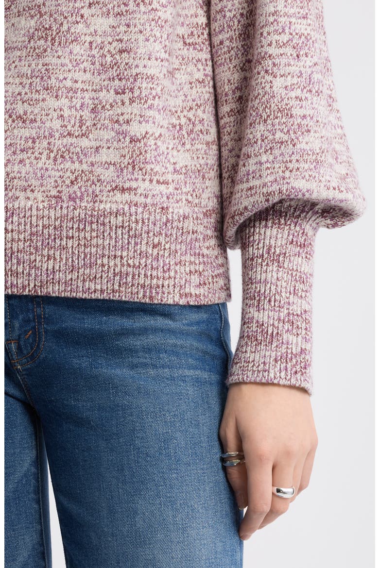 Marl Balloon Sleeve Crewneck Sweater, Alternate, color, RED GRAPE HEATHER