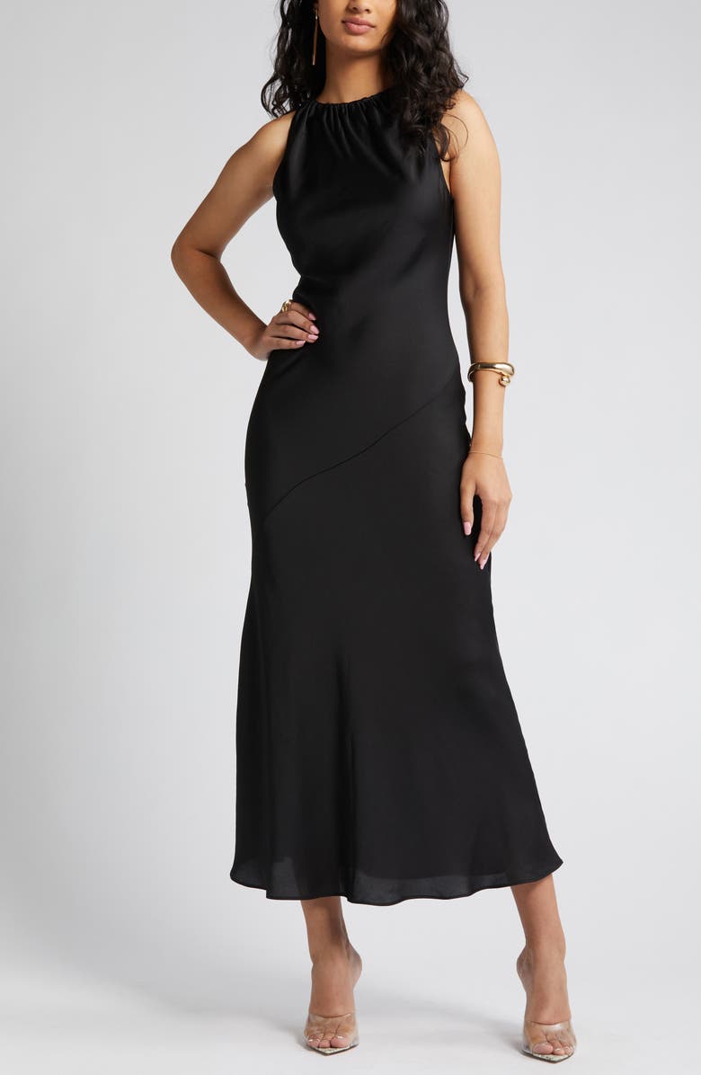 Open Edit Women's Halter Neck Satin Midi Dress, Alternate, color,