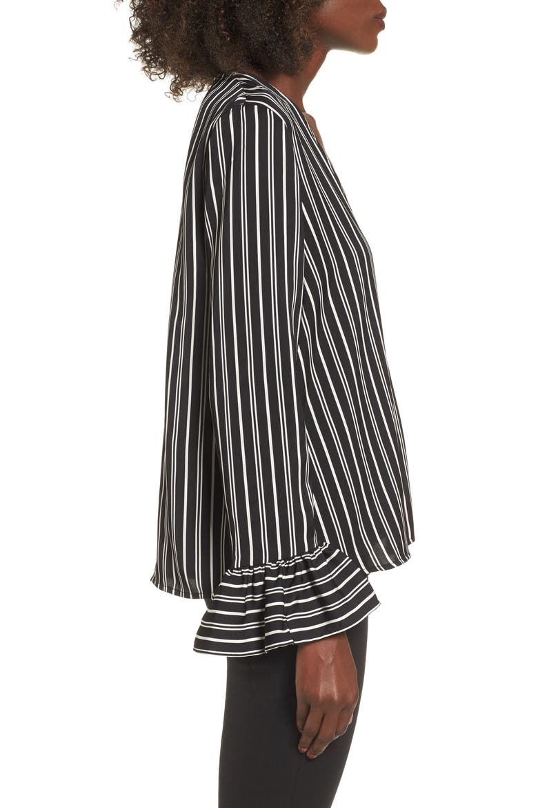 Ophelia Stripe Flare Cuff Top, Alternate, color, BLACK W/ IVORY