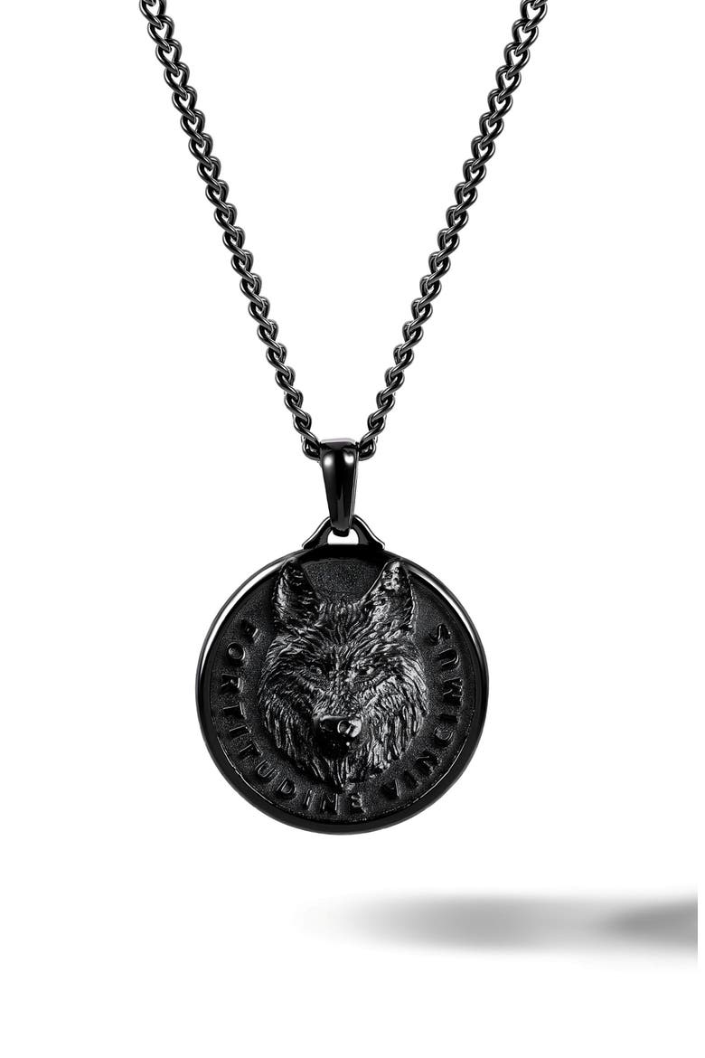 Wolf Pendant Necklace, Main, color, BLACK