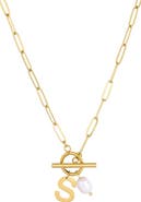 Adornia 18K Gold Plated Pearl & Initial Toggle Pendant Necklace