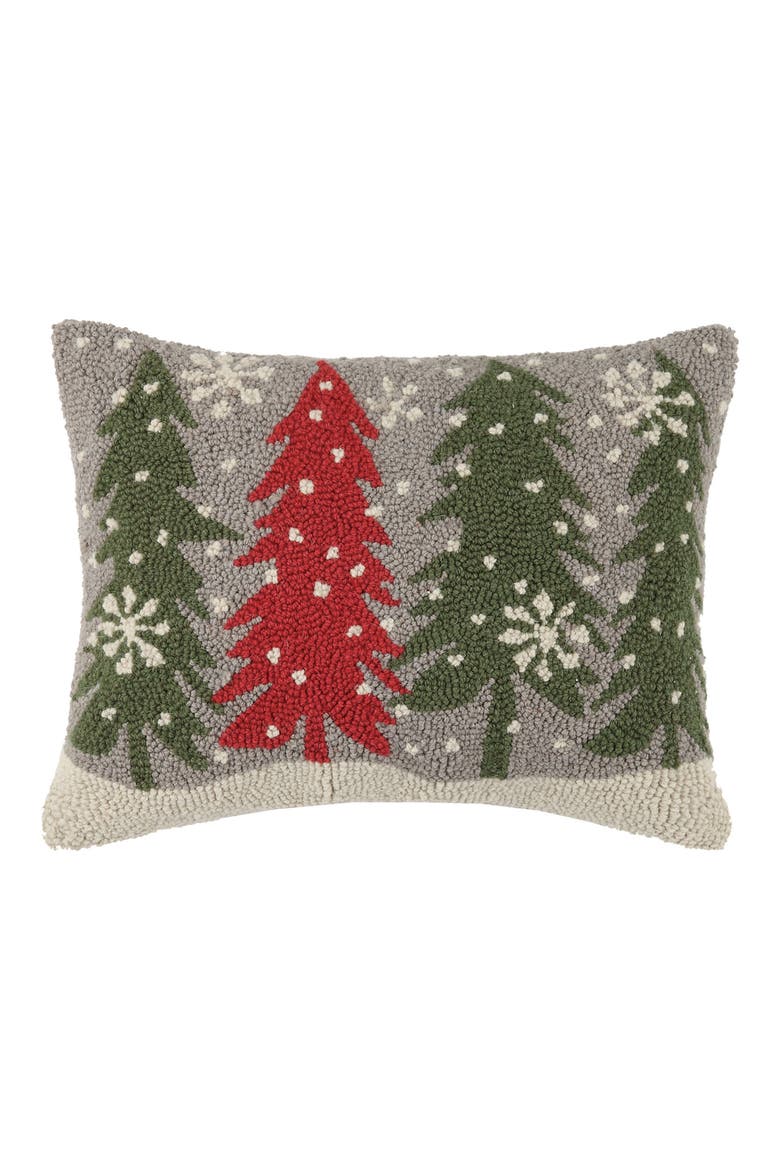 Trees with Snowflakes Hooked Accent Pillow, Main, color, GREY
