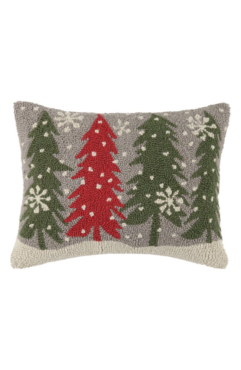 Peking Handicraft Trees with Snowflakes Hooked Accent Pillow, Main, color,