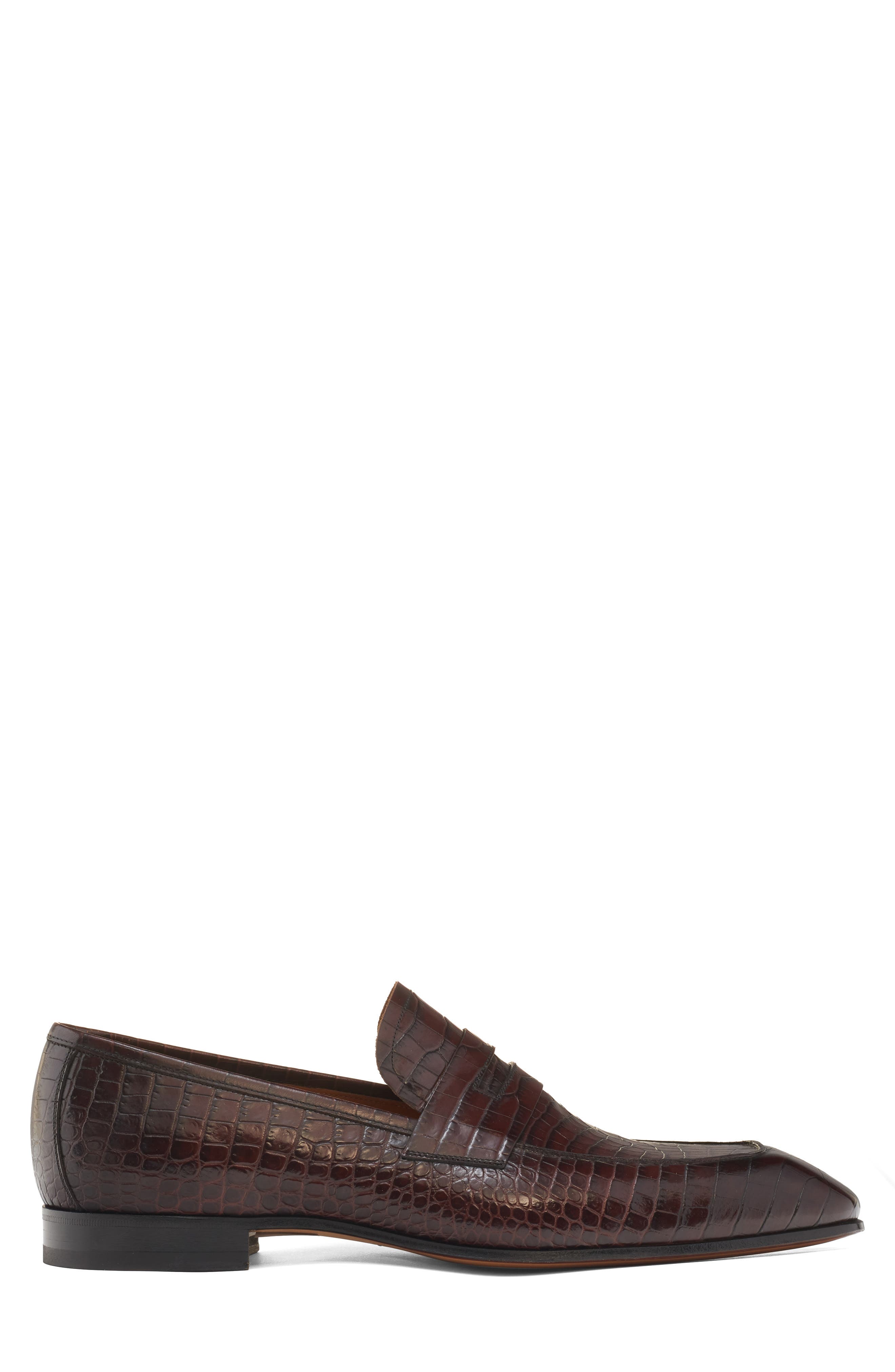 TOM FORD Bailey Croc Embossed Penny Loafer, Alternate, color, 1B092 Dark Mahogany