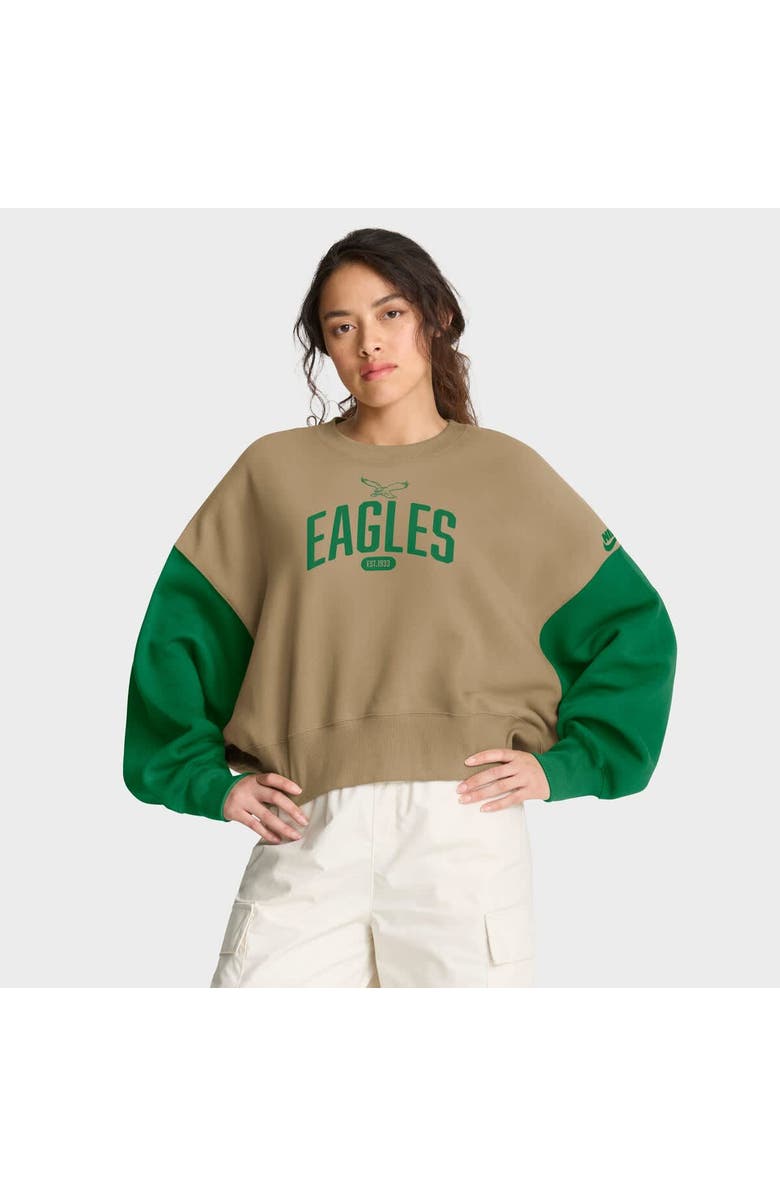 Nike Women's Nike Tan Philadelphia Eagles Oversized Rewind Pullover Sweatshirt, Main, color, Tan