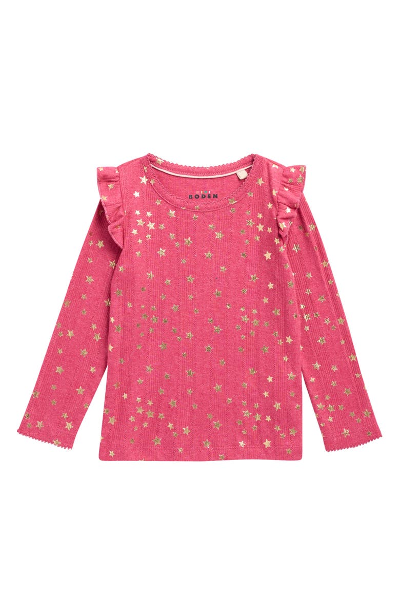 Mini Boden Kids' Frill Sleeve Pointelle Top, Main, color, Cherry Jam