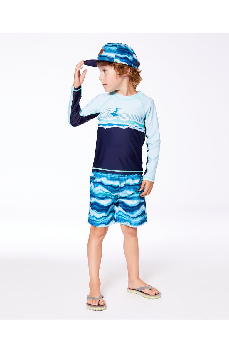 Deux par Deux Little Boy's Long Sleeve Rashguard Navy Blue And Turquoise, Alternate, color, 