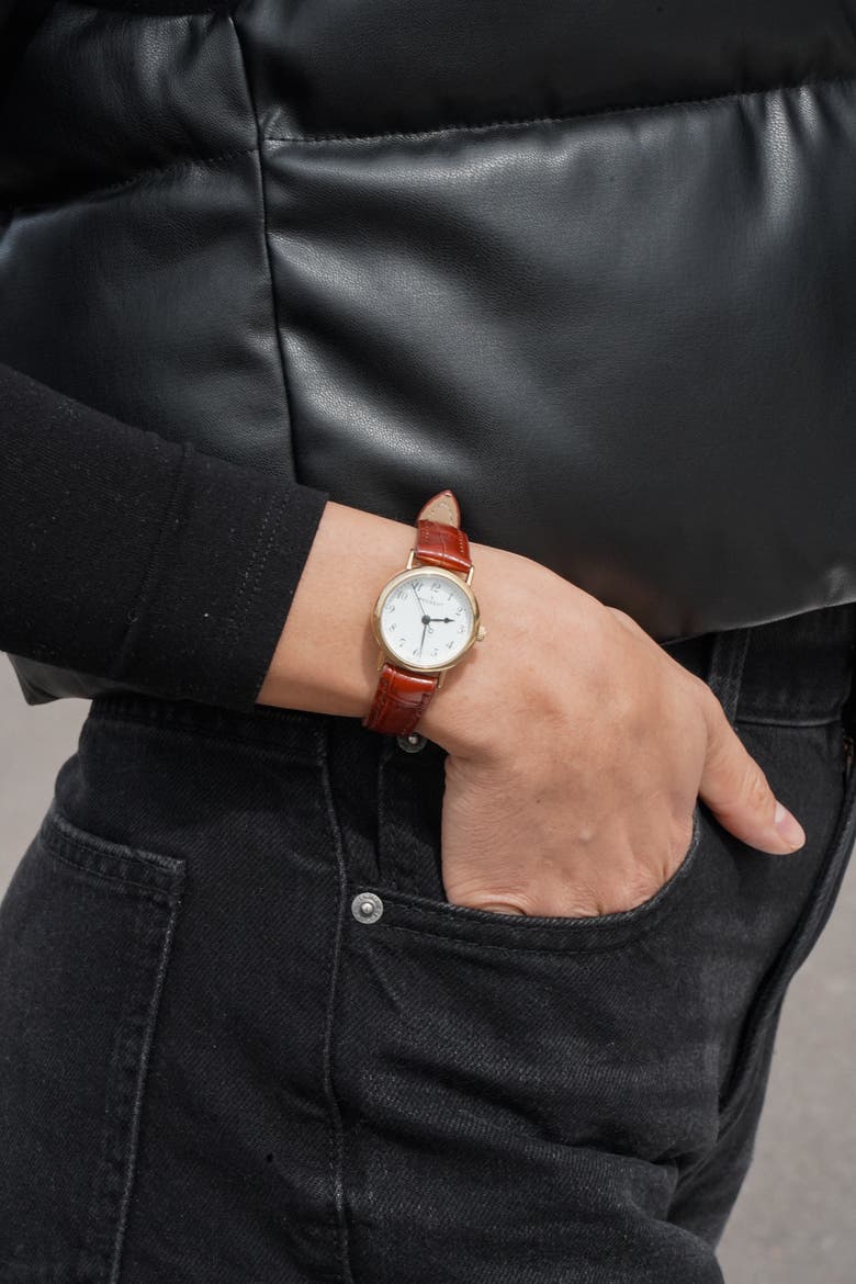 Minimalist Small face Easy Read Leather Watch- 27MM, Alternate, color, Brown