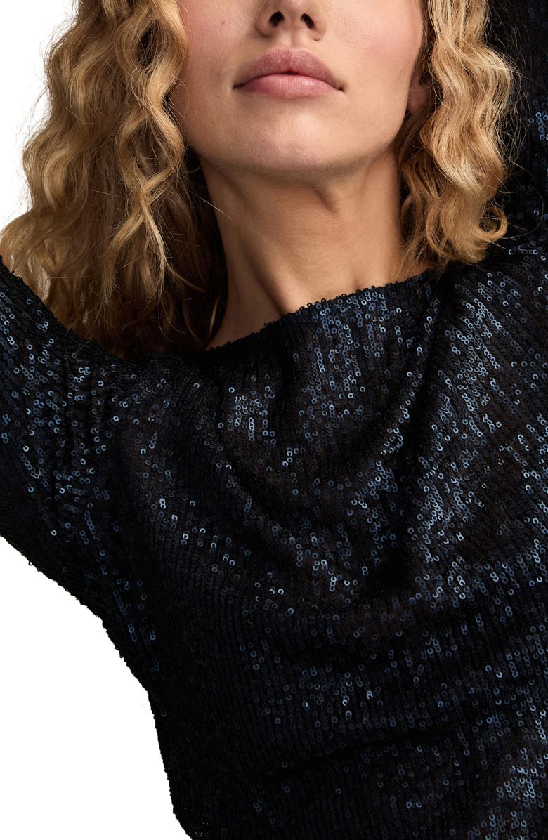 Lucky Brand Sequin Long Sleeve Top, Alternate, color, Mood Indigo