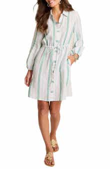 Seaside Cove Stripe Long Sleeve Linen Shirtdress