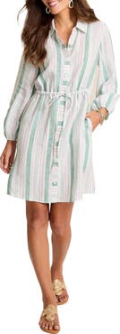 Tommy Bahama Seaside Cove Stripe Long Sleeve Linen Shirtdress