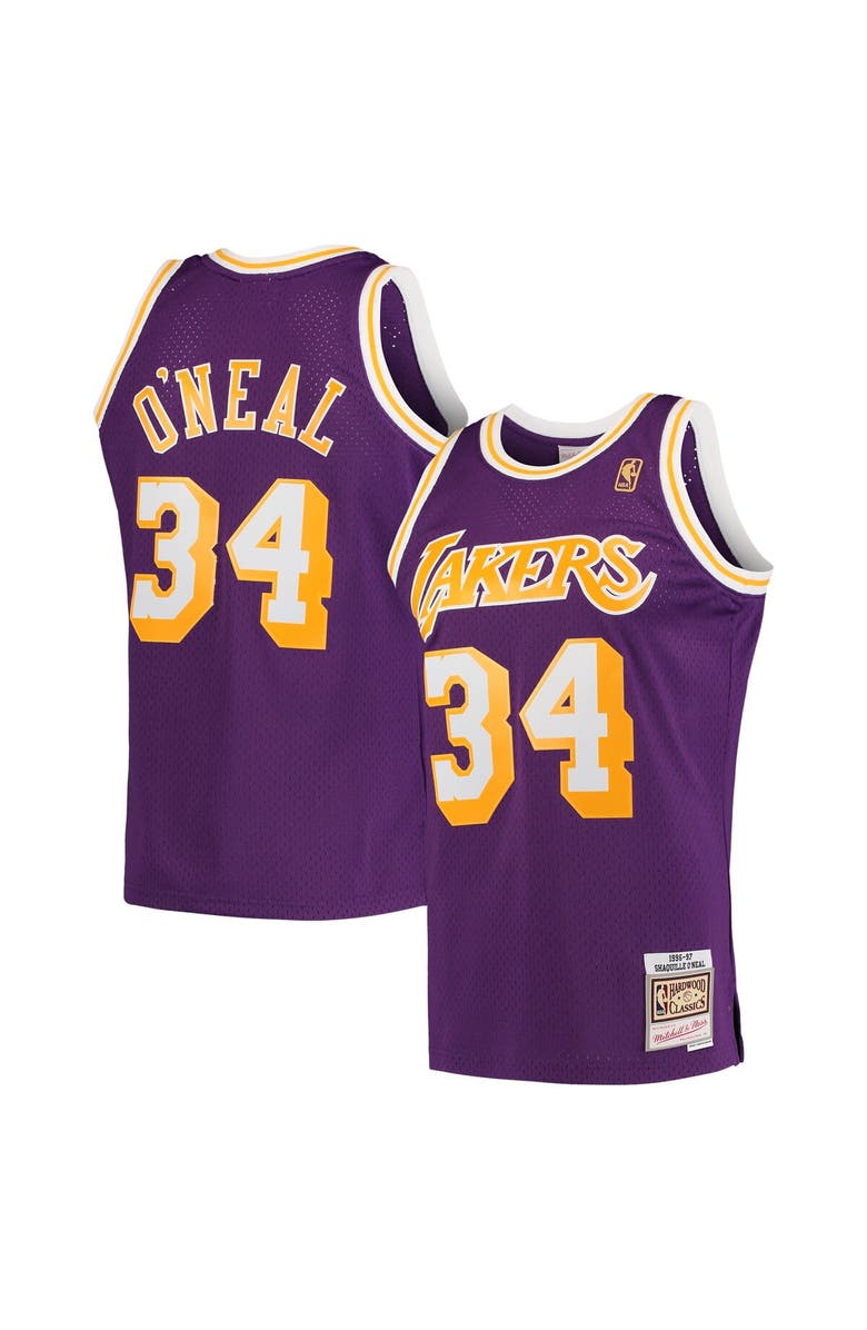 Mitchell & Ness Men's Mitchell & Ness Shaquille O'Neal Purple Los Angeles Lakers Hardwood Classics Swingman Jersey, Alternate, color,