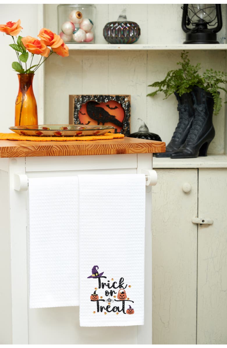 C&F Home Halloween "Trick or Treat" 100% Cotton Waffle Weave Handtowel, Alternate, color, Black
