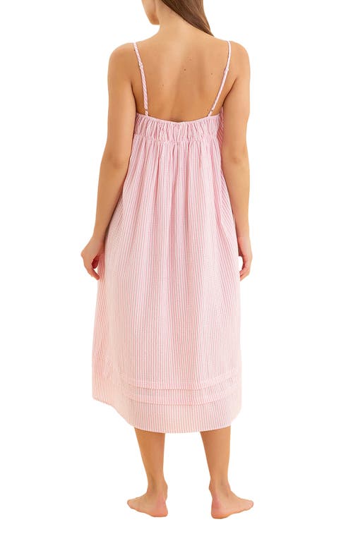 Papinelle Sabine Seersucker Stripe Maxi Nightgown In Wild Rose