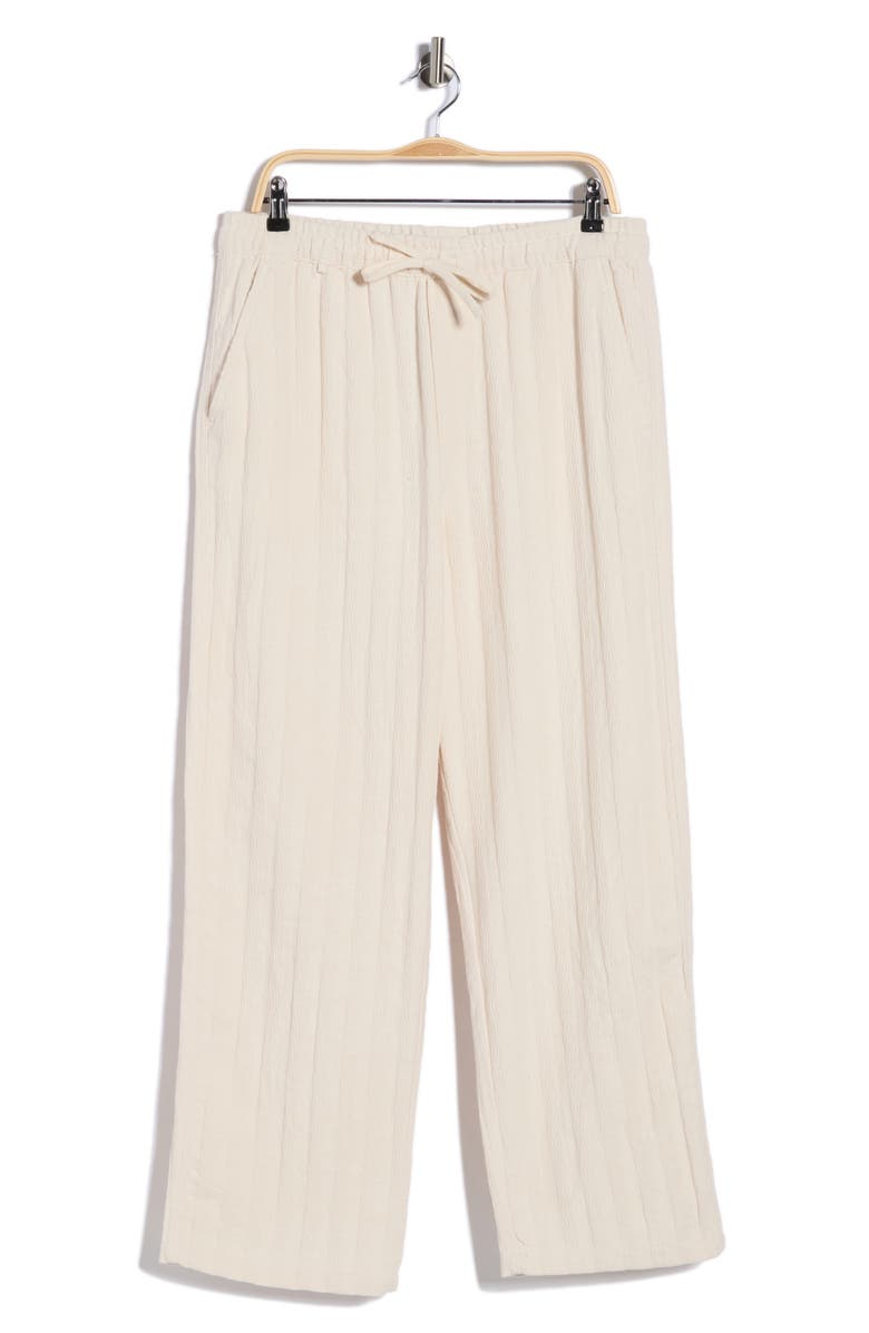 DENIM AND FLOWER Ecru Textured Pants, Main, color, Ecru
