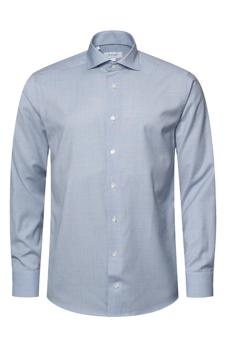 Eton Contemporary Fit Houndstooth Merino Wool Dress Shirt, Alternate, color, Lt/ Pastel Blue