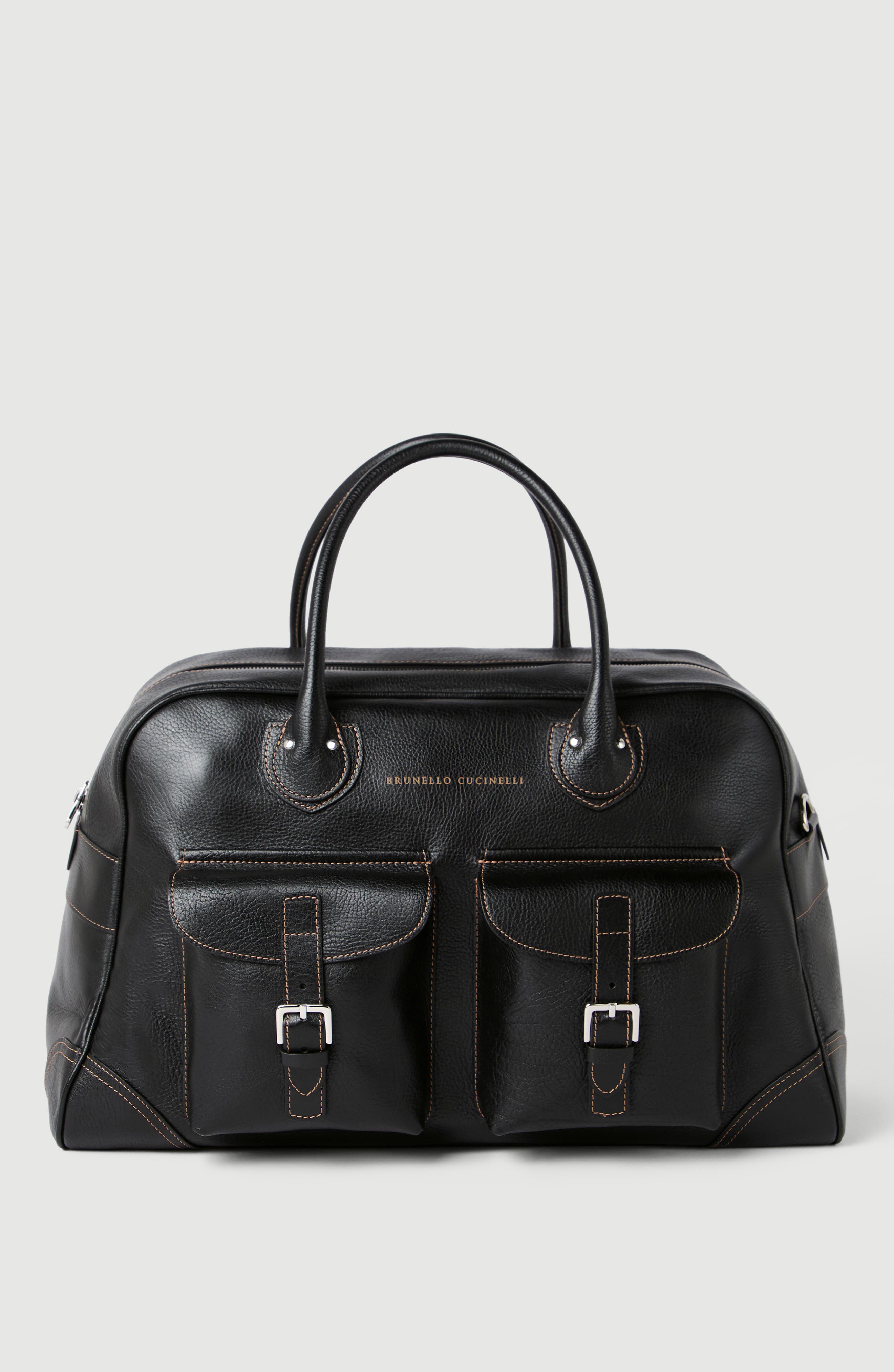 Grained calfskin weekender bag, Main, color, Black