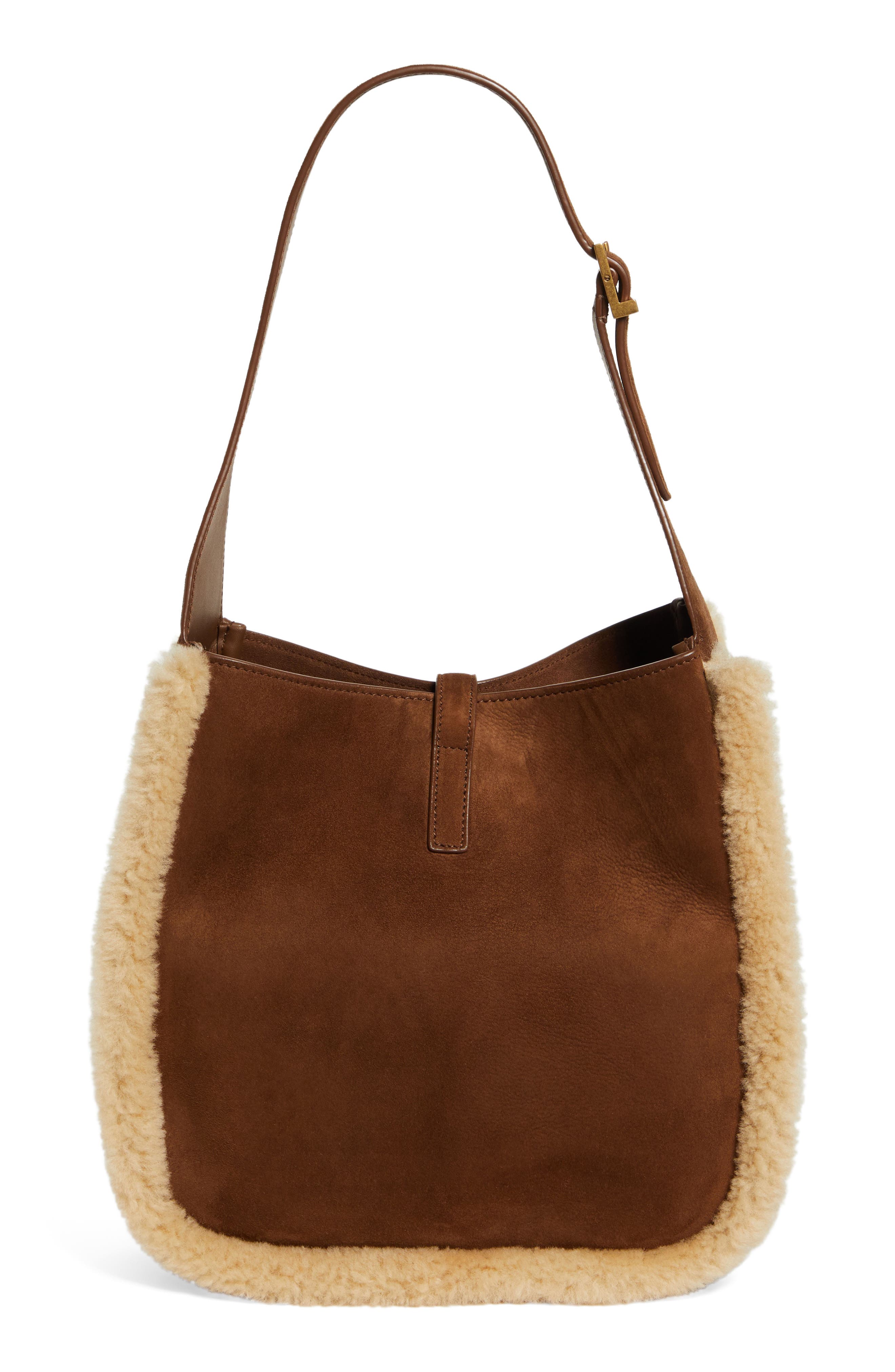 Saint Laurent Small Le 5 à 7 Genuine Shearling Hobo Bag, Alternate, color, 