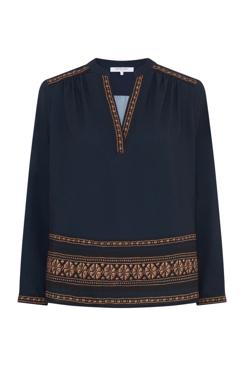 Aurelie Embroidered Pattern Blouse, Alternate, color, Navy Blue