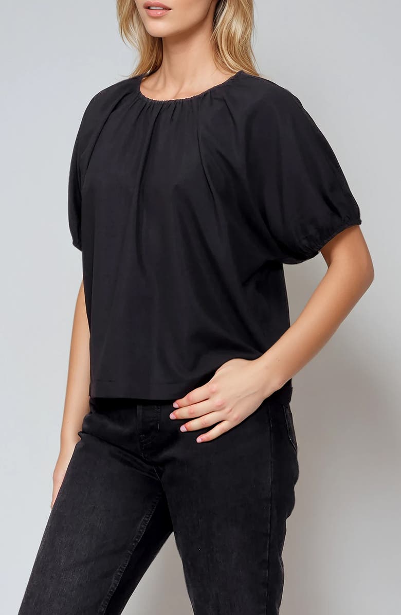 MELLODAY Puff Sleeve Crepe Top, Alternate, color, Black