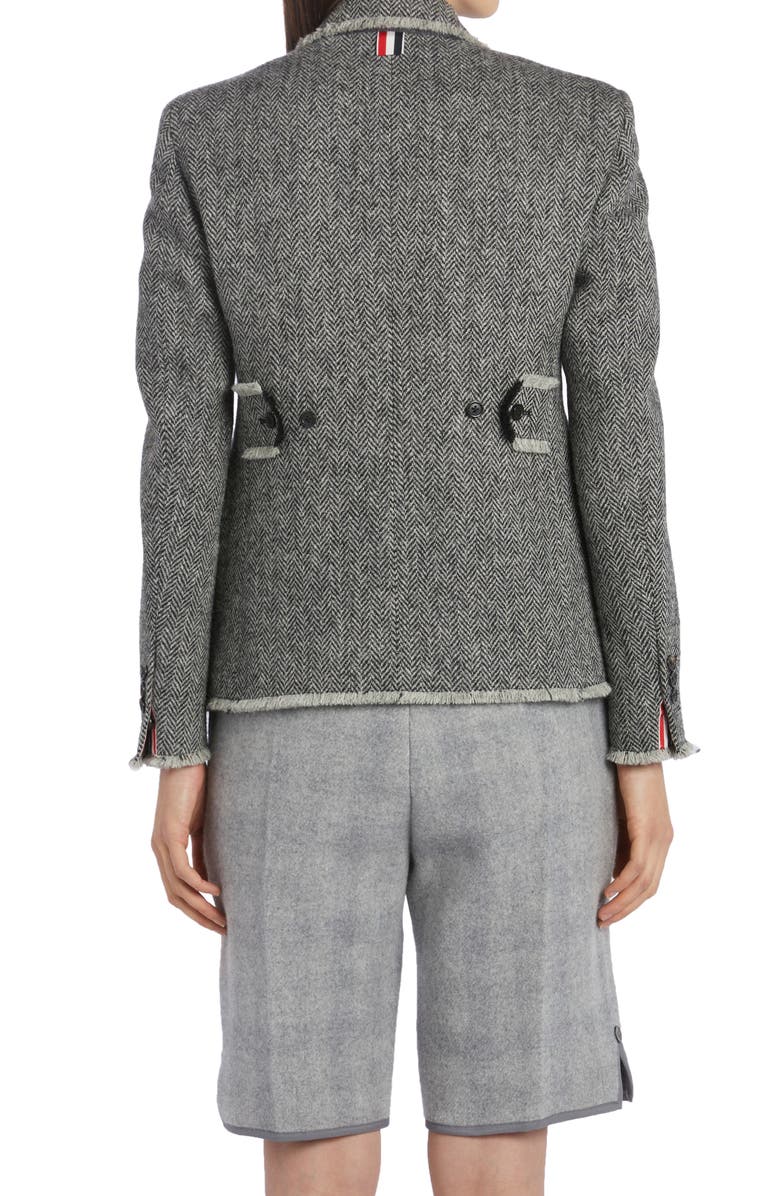 Thom Browne Herringbone Raw Edge Wool Tweed Blazer, Alternate, color, 