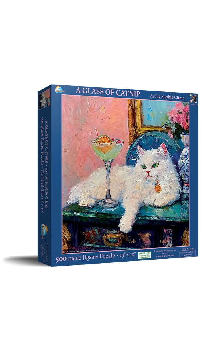 Sunsout A Glass of Catnip 500 piece Jigsaw Puzzle for Adults, Main, color, Multicolor