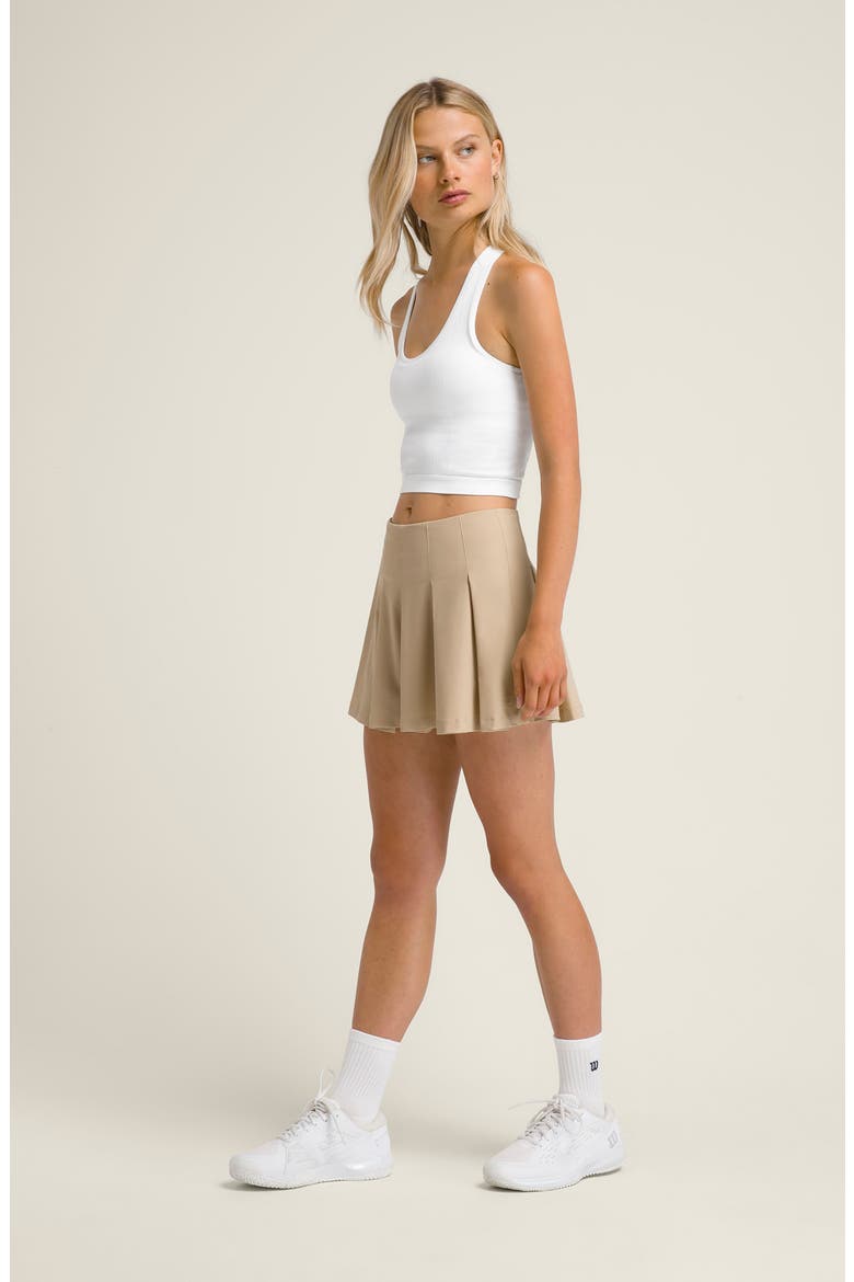 Classic Pleated Performance Miniskirt, Alternate, color, SAFARI