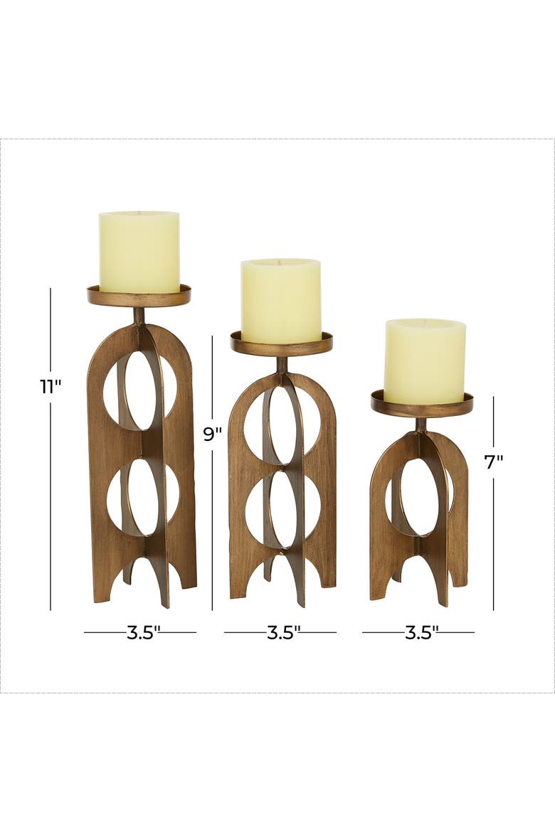 Goldtone Metal Handmade Pillar Candle Holder - Set of 3, Alternate, color, GOLD