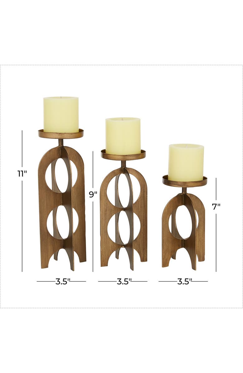 VIVIAN LUNE HOME Goldtone Metal Handmade Pillar Candle Holder - Set of 3, Alternate, color, Gold