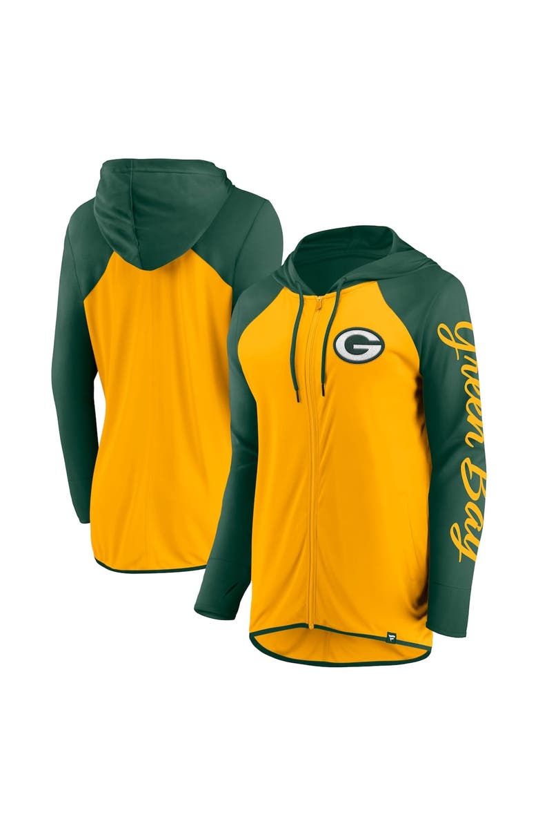 FANATICS Women's Fanatics Gold/Green Green Bay Packers Script Full-Zip Hoodie, Alternate, color, Gold