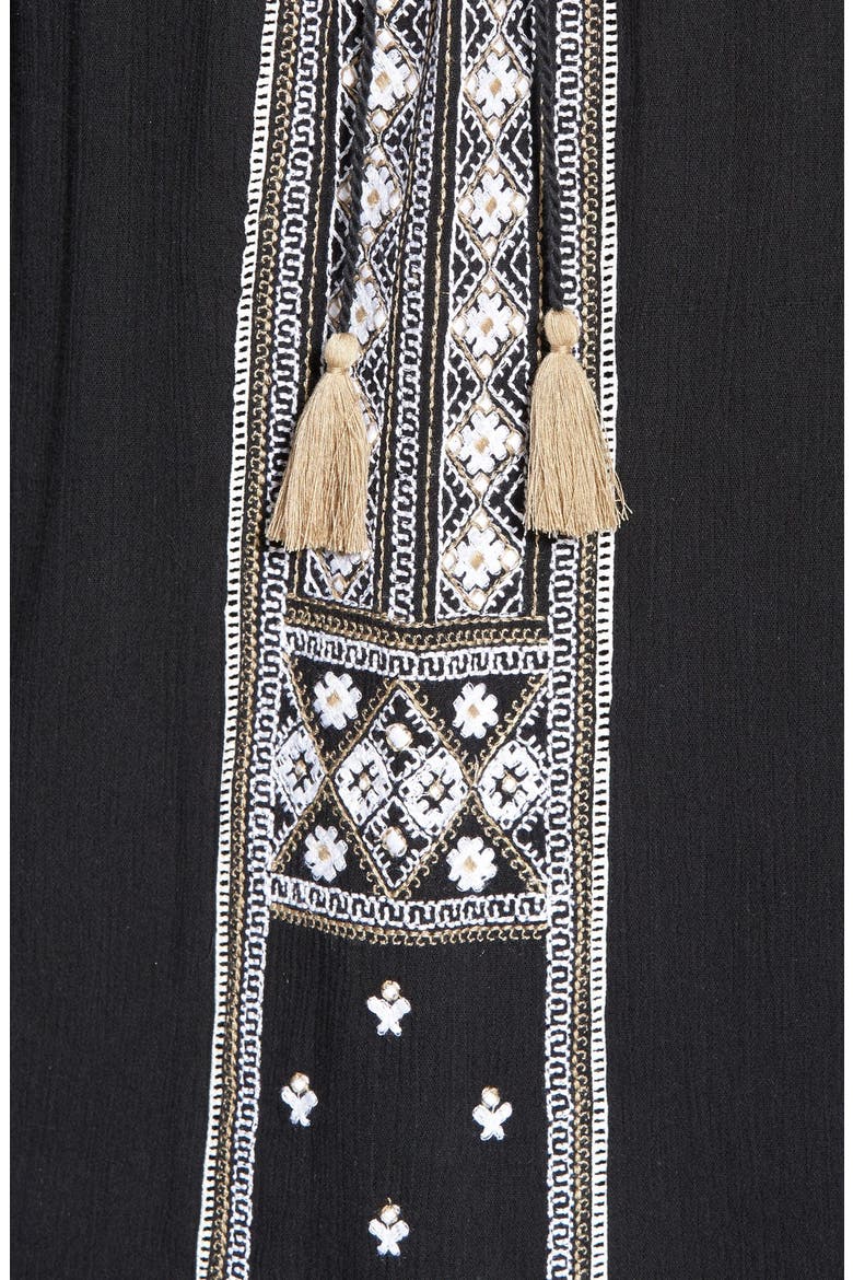 Embroidered Peasant Tunic Top, Alternate, color, BLACK- IVORY EMBROIDERY
