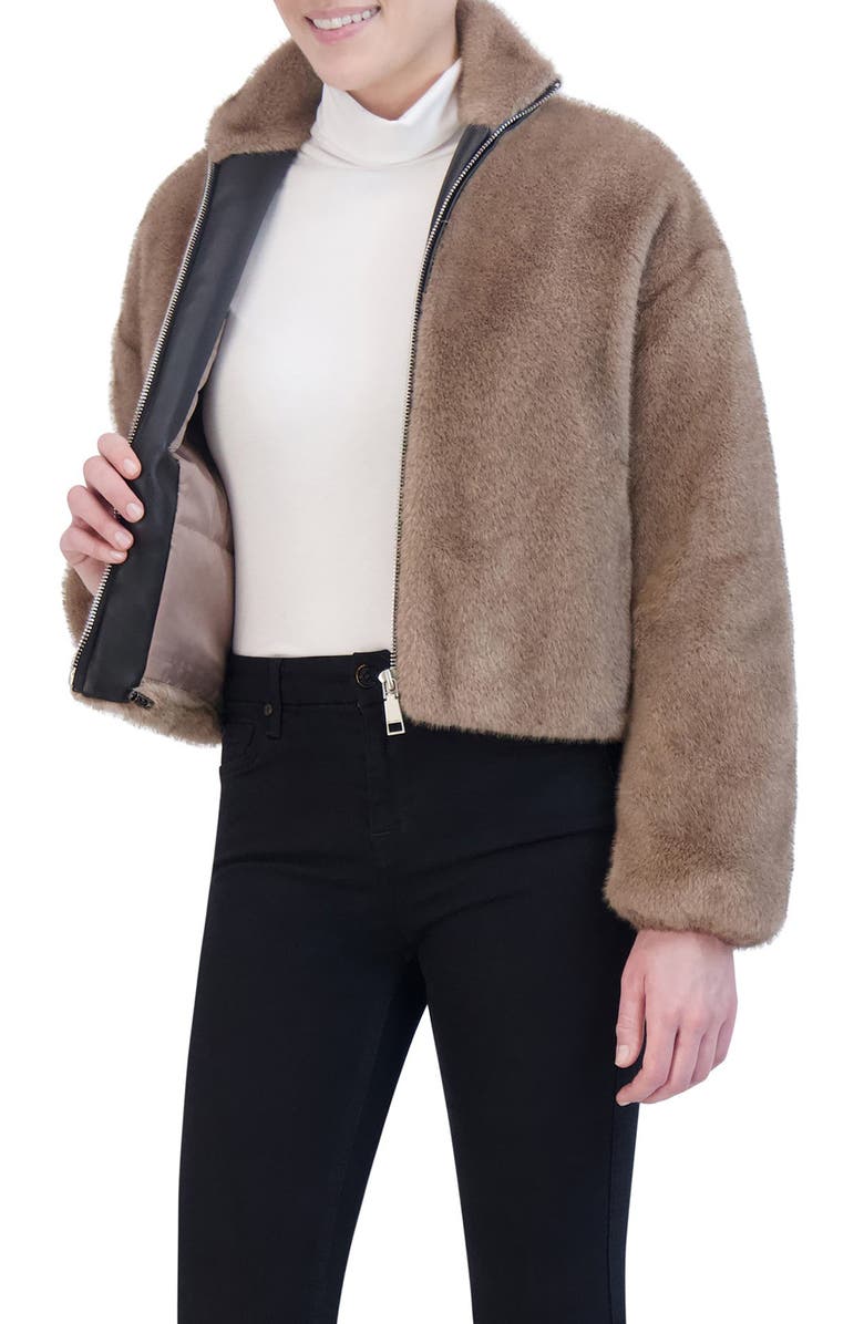 Rebecca Minkoff Faux Fur Crop Jacket, Alternate, color, Taupe