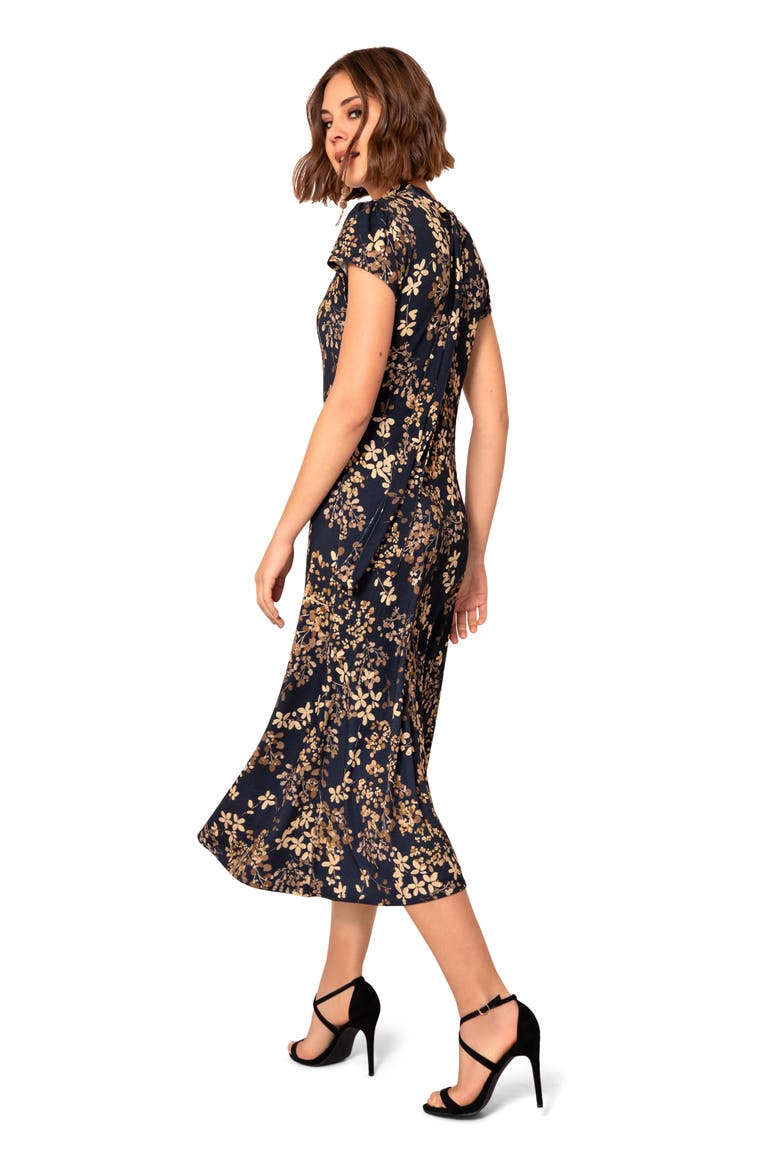 Choker Keyhole Midi Dress Floral Skirt, Alternate, color, Golden Blossom