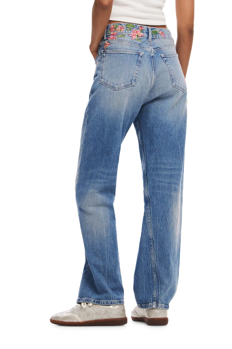 Carina Embroidered Straight Leg Jeans, Alternate, color, BLUE