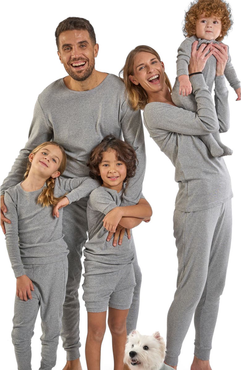 Leveret Footed Cotton Pajamas Matching Family Coordinated Solid Colors, Alternate, color, Light Gray