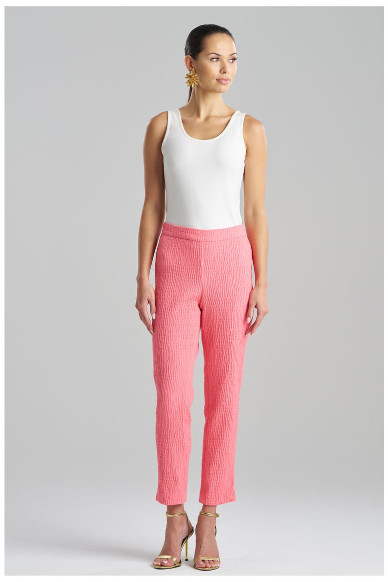Textured Cotton Jacquard Side Zip Tapered Pant, Main, color, FLAMINGO