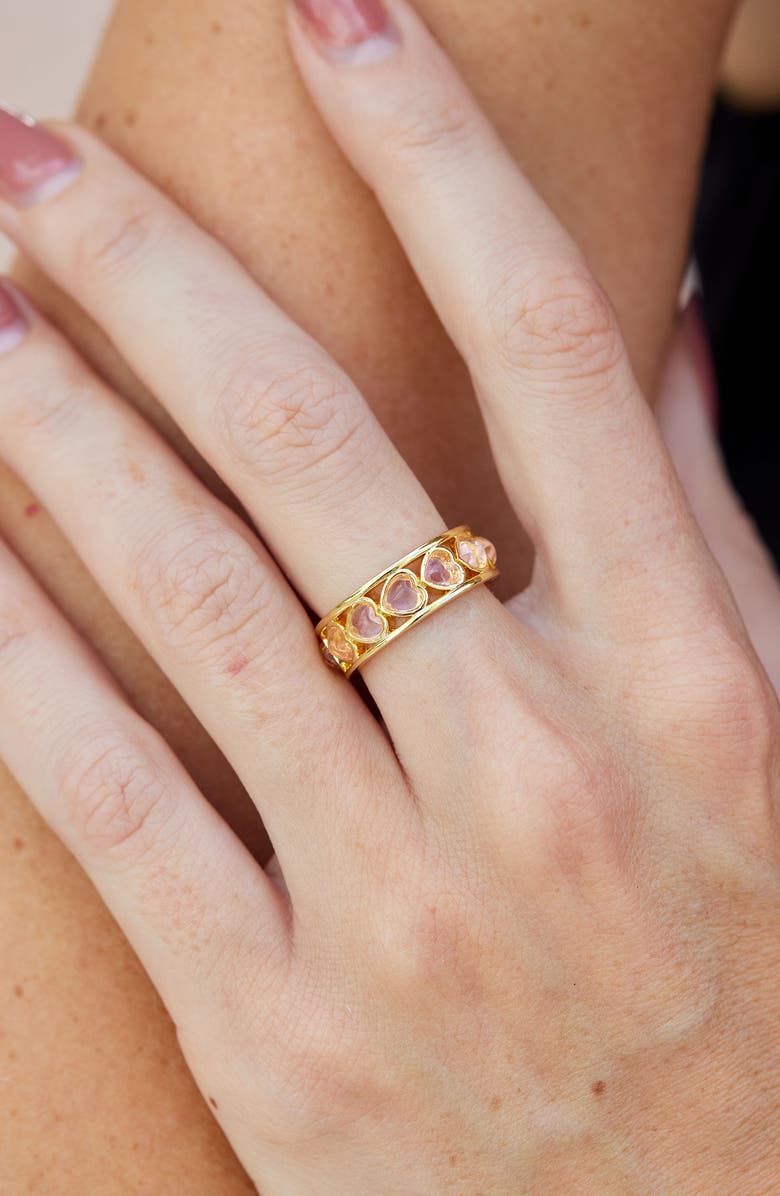 SAVVY CIE JEWELS Pink Heart CZ Band Ring, Alternate, color, Yellow