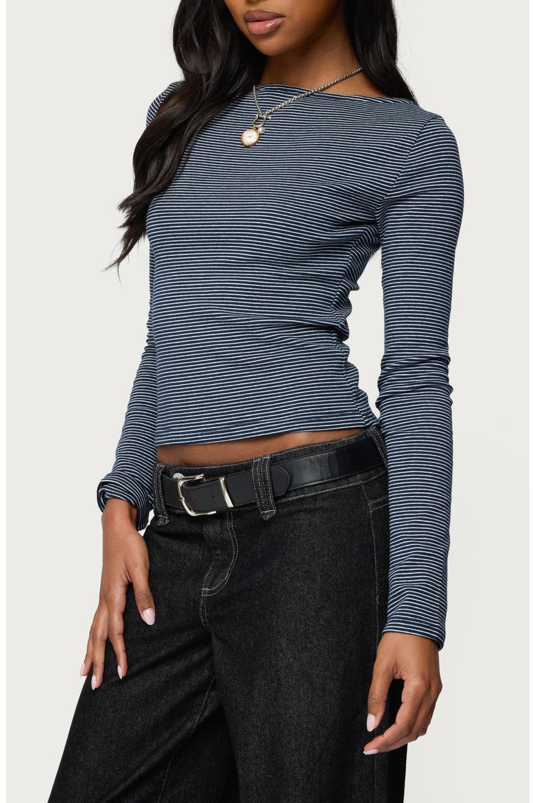 Loria Stripe Long Sleeve Cotton Boat Neck Top, Alternate, color, NAVY-AND-WHITE