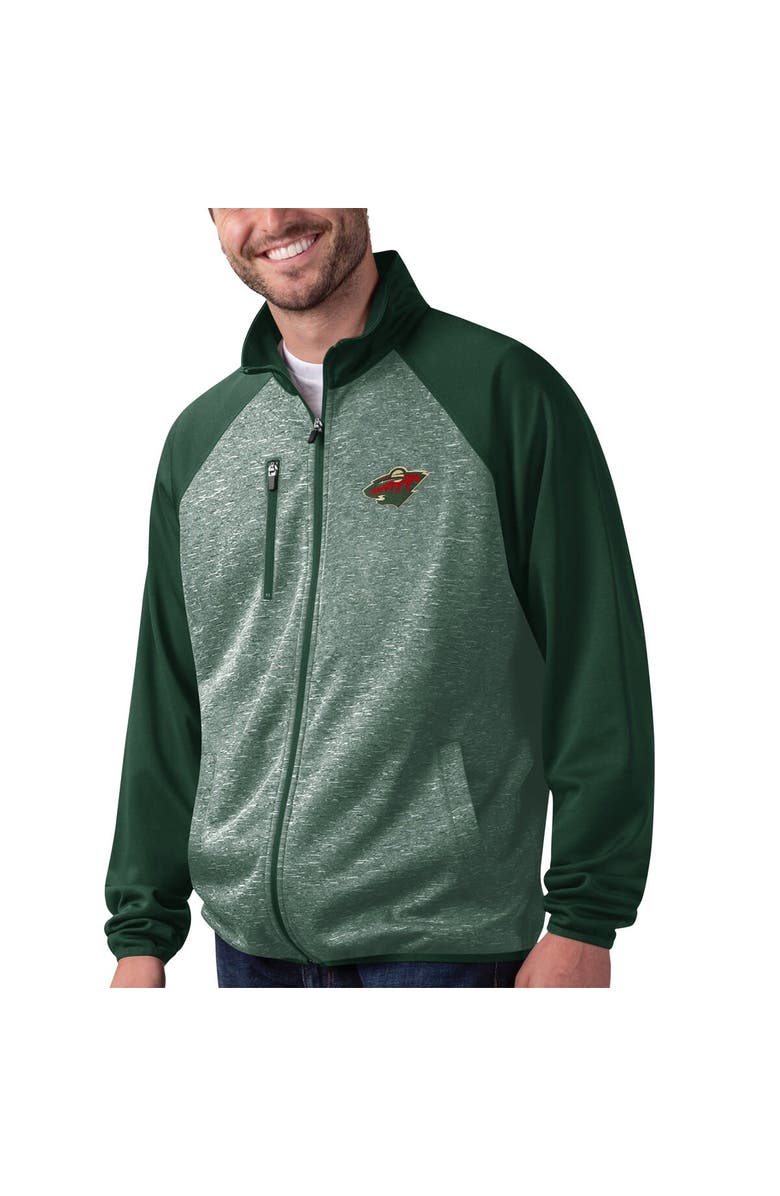 G-III SPORTS BY CARL BANKS Men's G-III Sports by Carl Banks Green Minnesota Wild Runners Raglan Full-Zip Track Jacket, Main, color, Green