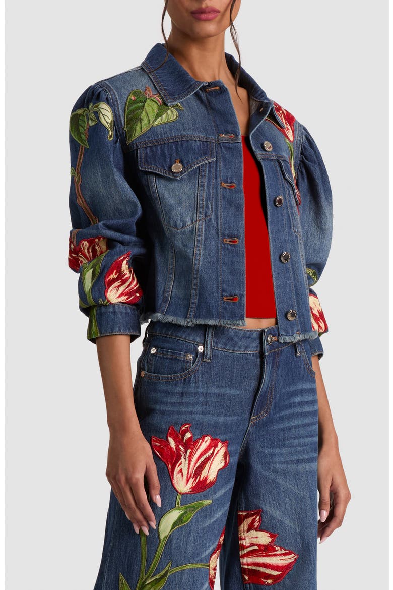 Elijah Embroidered Appliqué Denim Jacket, Alternate, color, FREYJA BLUE/ SOFT TULIP